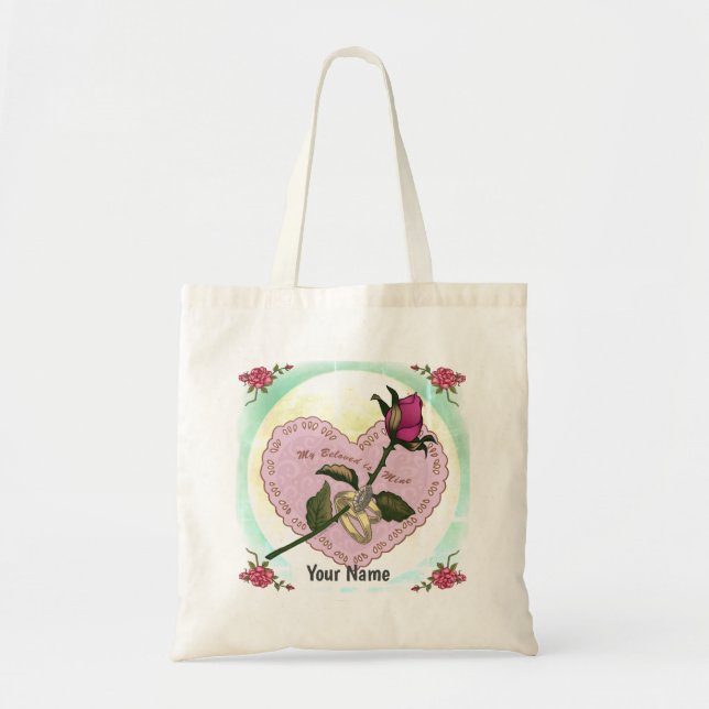 Beloved Mine Valentine Heart  custom tote bags (Front)