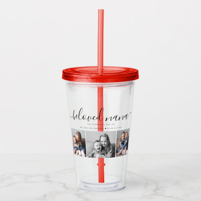 Beloved Nana Grandma Custom Family Photo Keepsake Acrylic Tumbler (Front)