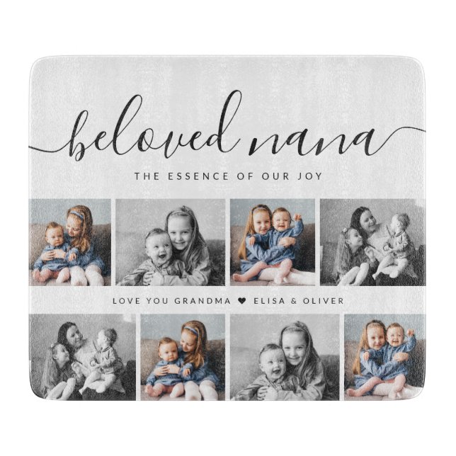 Beloved Nana Grandma Custom Family Photo Keepsake Cutting Board (Front)
