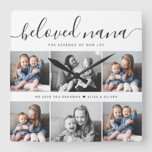Beloved Nana Grandma Custom Family Photo Keepsake Square Wall Clock