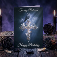 Beloved Personalized Gothic Cross Raven Birthday