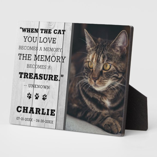 Beloved Pet Cat Photo Memorial Grey Wood Keepsake  Plaque (Side)