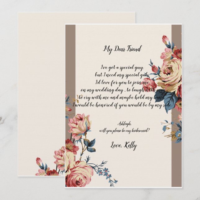 beloved     will be my bridesmaid invitation (Front/Back)