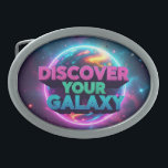 Belt Buckle<br><div class="desc">Embark on an exploratory journey into the depths of the cosmos with this inspiring design. 'Discover Your Galaxy' is not just words, but an invitation to self-discovery, transcending boundaries, and exploring inner and outer worlds. The design features futuristic 3D lines and vibrant neon colours, giving it a special vibrancy and...</div>
