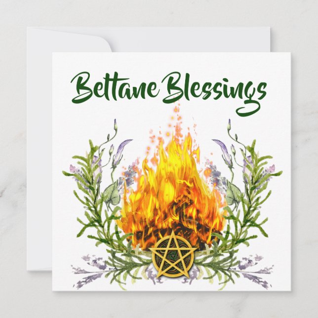Beltane Blessings Floral Fire Wiccan Holiday Card (Front)