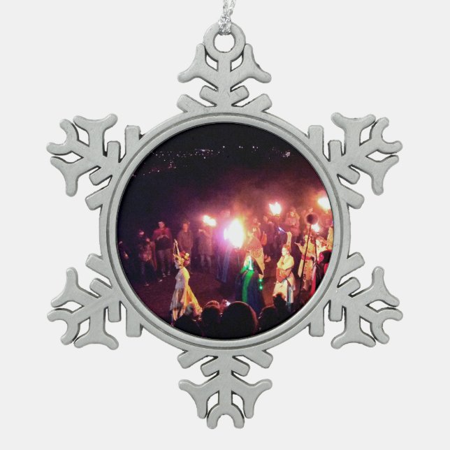 Beltane Fire Festival Procession of the May Queen Snowflake Pewter Christmas Ornament (Front)