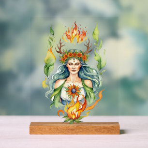 Beltane Fire Summer Goddess Floral Sabbat Altar Acrylic Sign