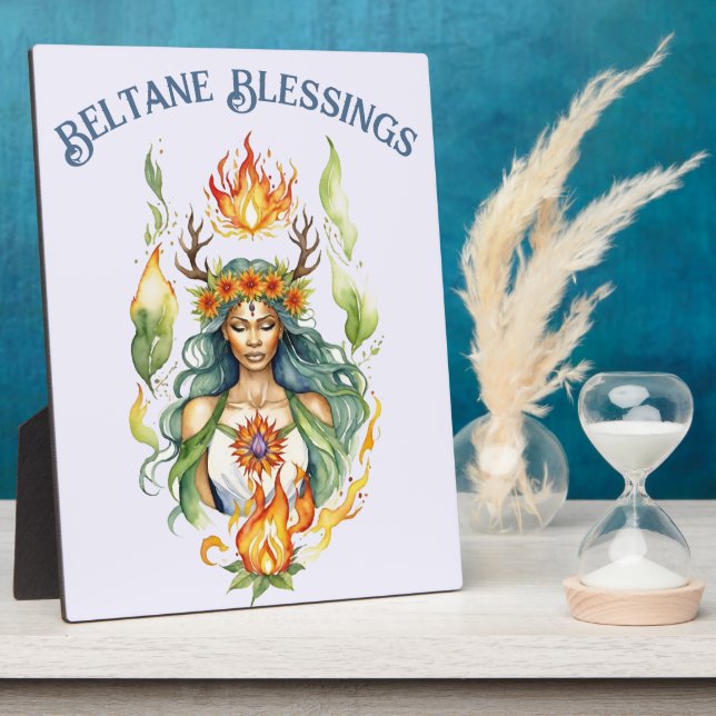 Beltane Fire Summer Goddess Floral Sabbat Altar Plaque (Side)
