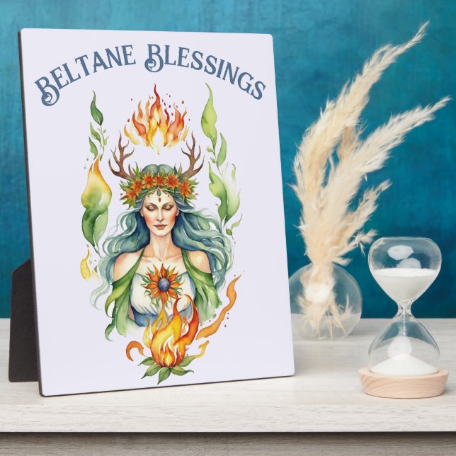 Beltane Fire Summer Goddess Floral Sabbat Altar Plaque (Side)