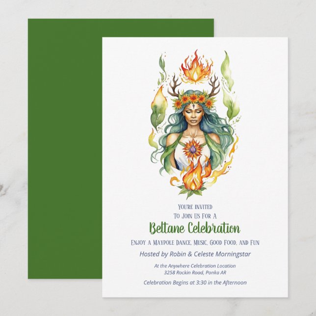 Beltane Fire Summer Goddess Floral Sabbat Party Invitation (Front/Back)
