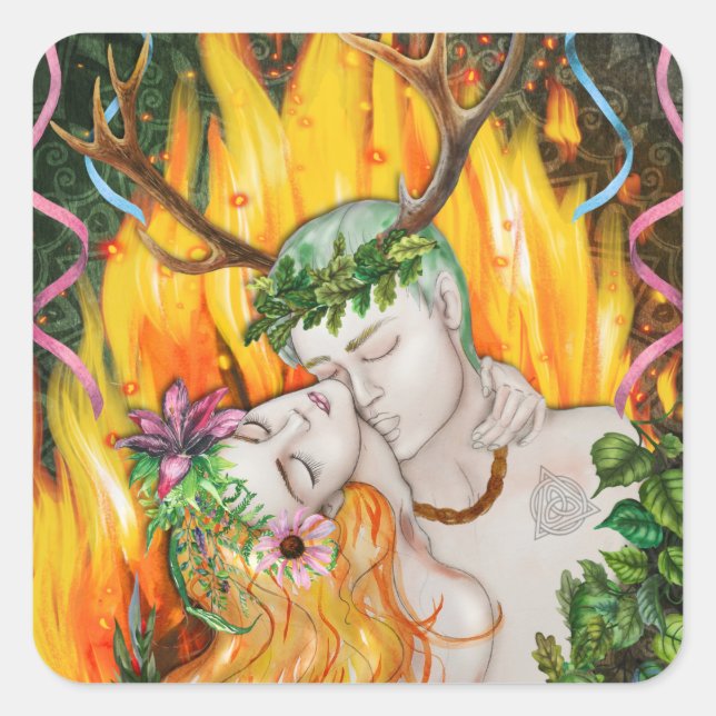 Beltane God & Goddess Wiccan Sabbat Square Sticker (Front)