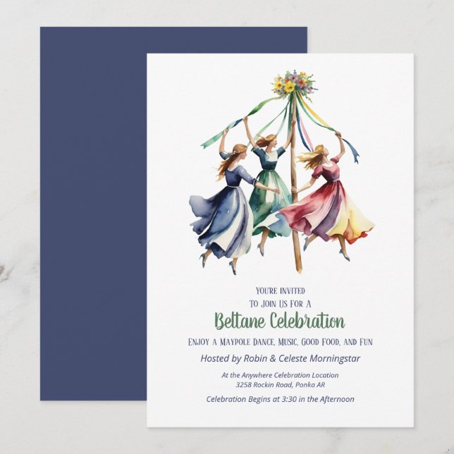 Beltane Maypole Dance Summer Sabbat Party Invitation (Front/Back)