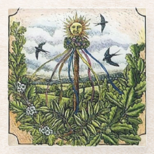 Beltane Maypole Glass Coaster (Front)