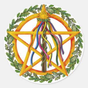 Beltane Star Wiccan Holiday Maypole Classic Round Sticker