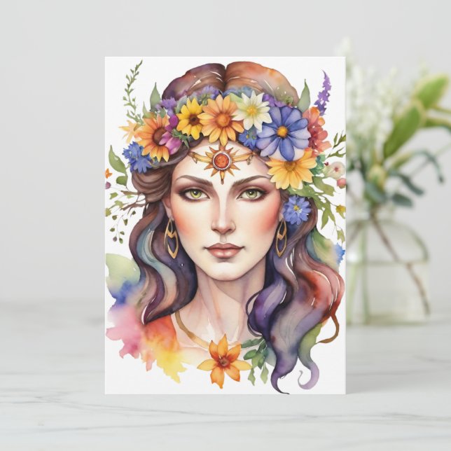 Beltane Summer Goddess Floral Wicca Sabbat  Holiday Card (Standing Front)
