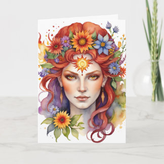 Beltane Summer Goddess Floral Wicca Sabbat  Holiday Card