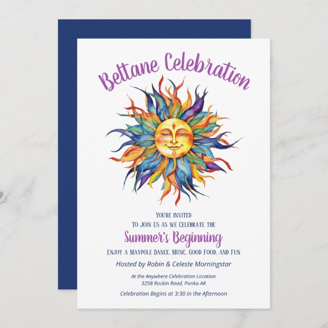 Beltane Summer Sun Shine Sabbat Party Invitation (Front/Back)