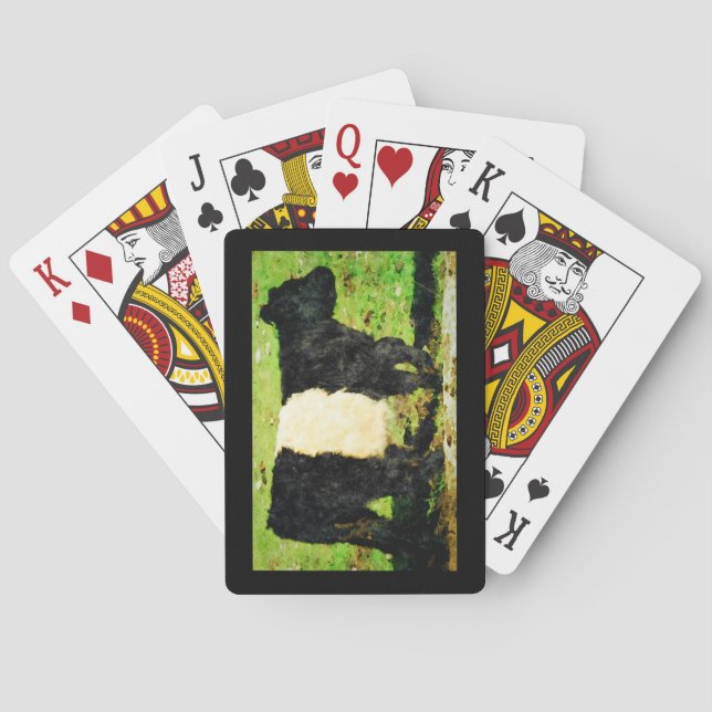 Belted Galloway Cattle Cute Beltie Cow Watercolour Playing Cards (Back)