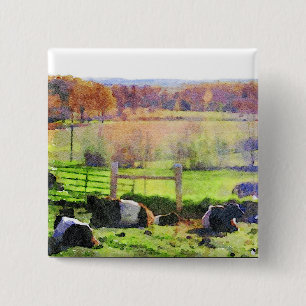 Belted Galloway cow herd resting watercolour paint 15 Cm Square Badge