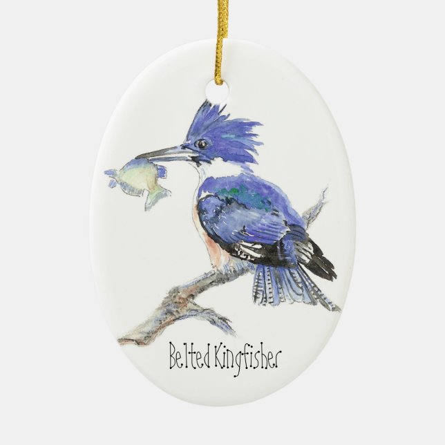 Belted Kingfisher - Bird, Nature Ceramic Tree Decoration (Front)