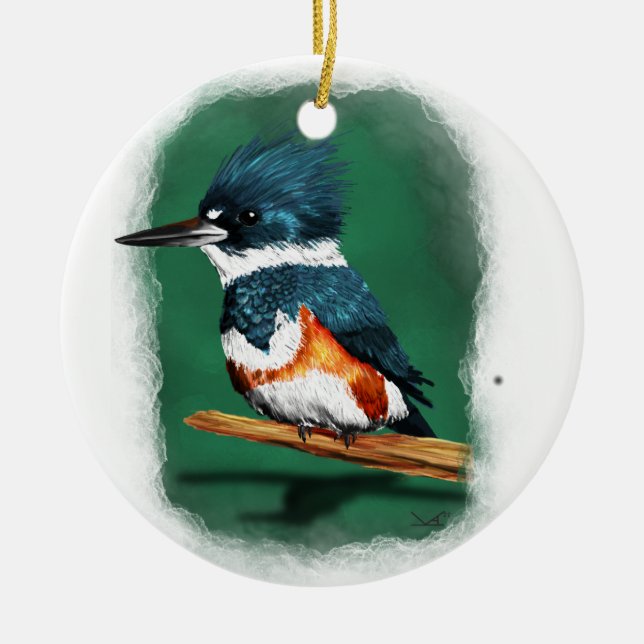 Belted Kingfisher Ornament  (Front)