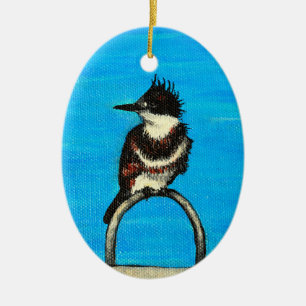Belted Kingfisher Painting Ceramic Tree Decoration