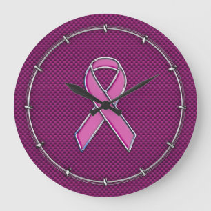Belted Pink Ribbon Awareness Carbon Fibre Decor Large Clock