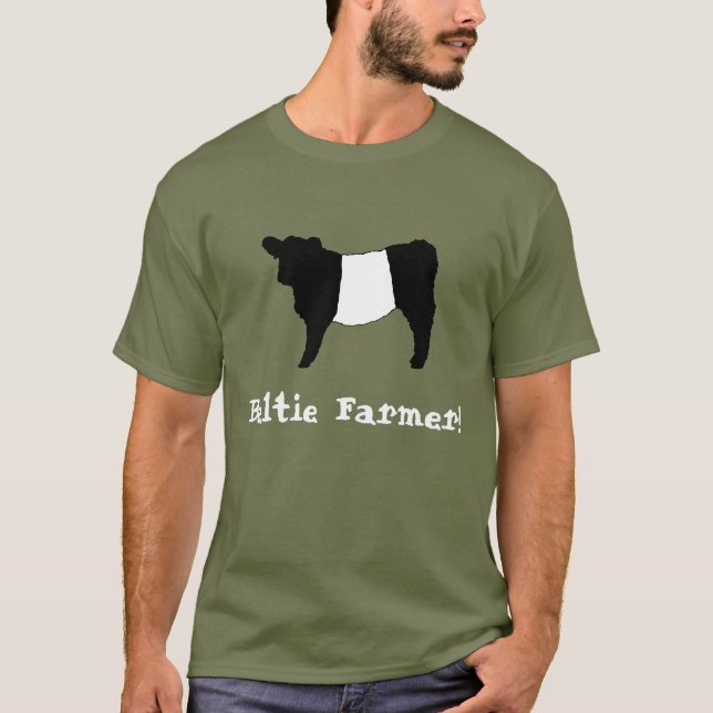 Beltie Farmer Belted Galloway Steer Cow Cattle T-Shirt (Front)