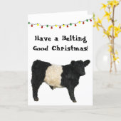 Belting Good Christmas Belted Galloway Beltie Cow Card (Yellow Flower)