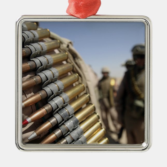 Belts of 50-calibre ammunition metal tree decoration (Front)
