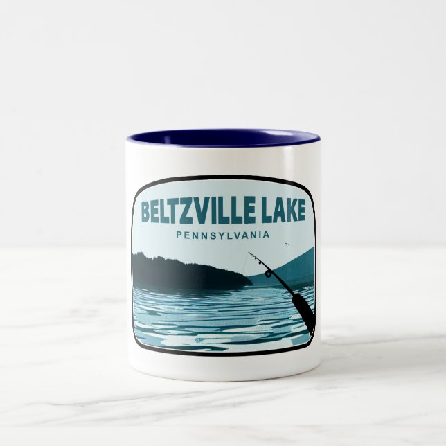 Beltzville Lake Pennsylvania Fishing Rod Two-Tone Coffee Mug (Center)