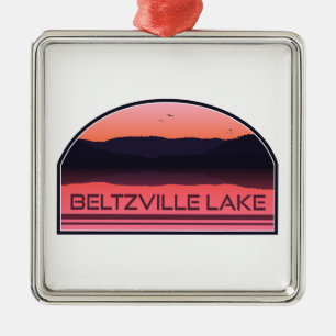 Beltzville Lake Pennsylvania Red Sunrise Metal Tree Decoration