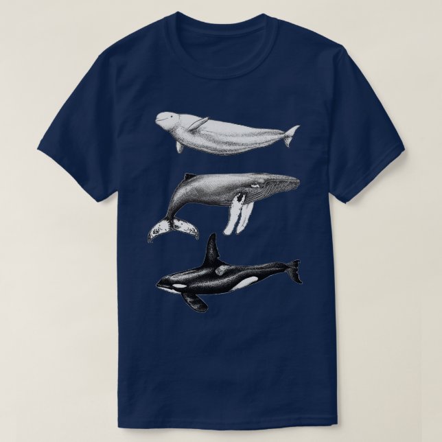 Beluga orca and humpback whale ink illustrations T-Shirt (Design Front)