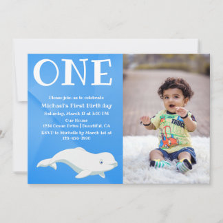Beluga Whale Arctic Ocean Photo First Birthday Invitation