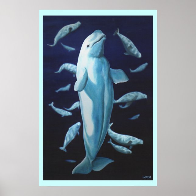Beluga Whale Art Print Marinelife Whale Painting (Front)