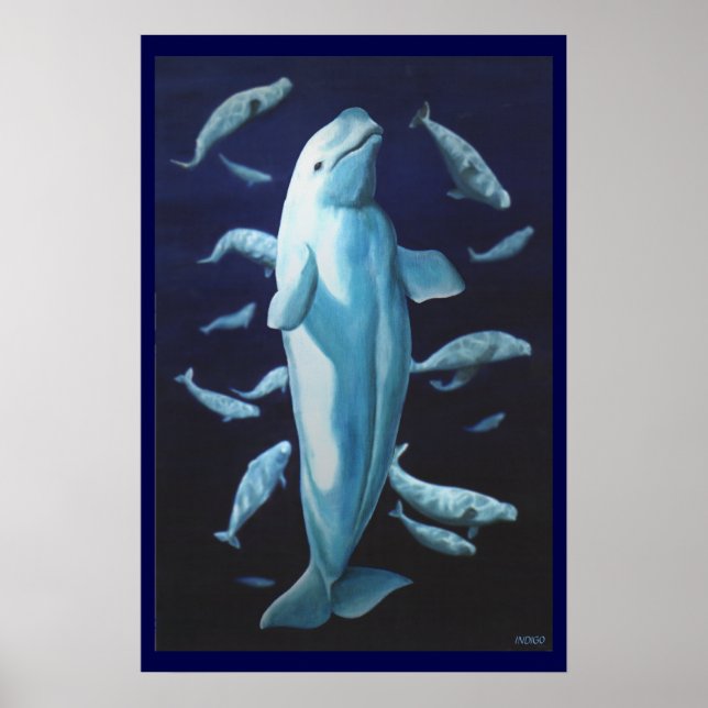 Beluga Whale Art Print Marinelife Whale Painting (Front)