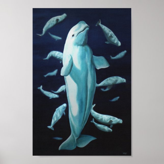 Beluga Whale Art Print Marinelife Whale Painting (Front)
