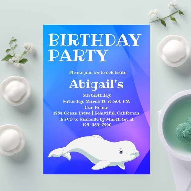 Beluga Whale Blue and Pink Arctic Ocean Birthday Invitation (Creator Uploaded)