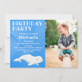 Beluga Whale Blue Arctic Ocean Photo Birthday  Invitation