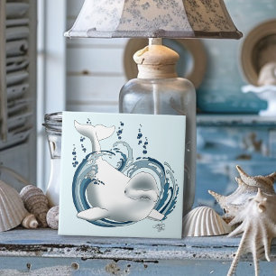 Beluga Whale Blue Tile