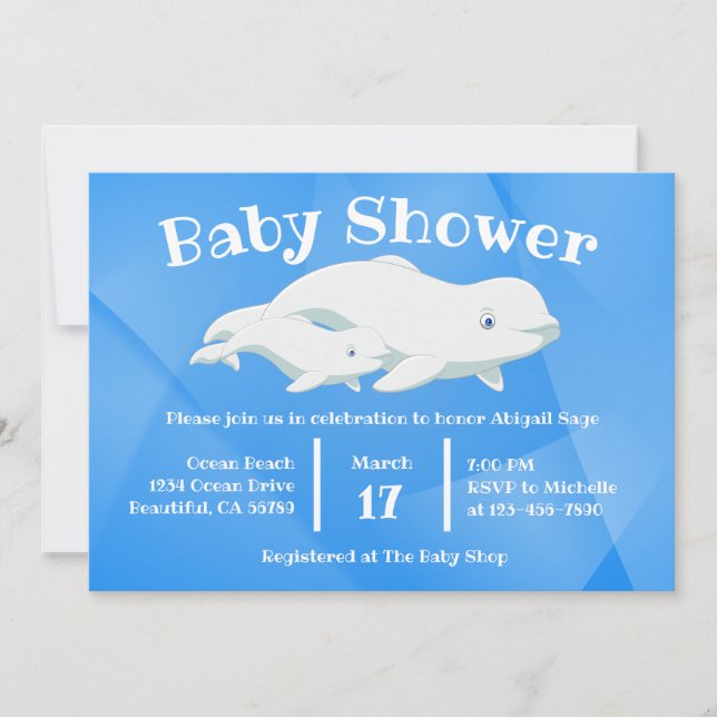 Beluga Whale Blue, White Arctic Ocean Baby Shower Invitation (Front)