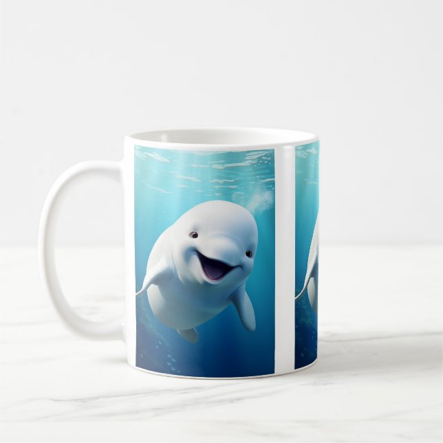 Beluga Whale Cartoon Blue Green Arctic Ocean  Coffee Mug (Left)