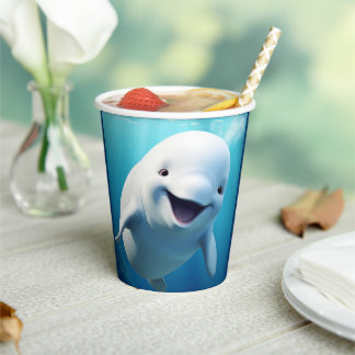 Beluga Whale Cartoon Blue Green Arctic Ocean  Paper Cups