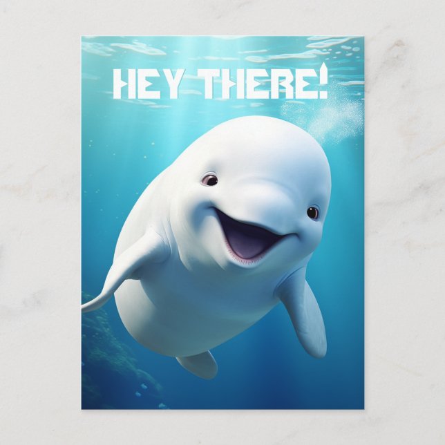 Beluga Whale Cartoon Blue Green Arctic Ocean  Postcard (Front)