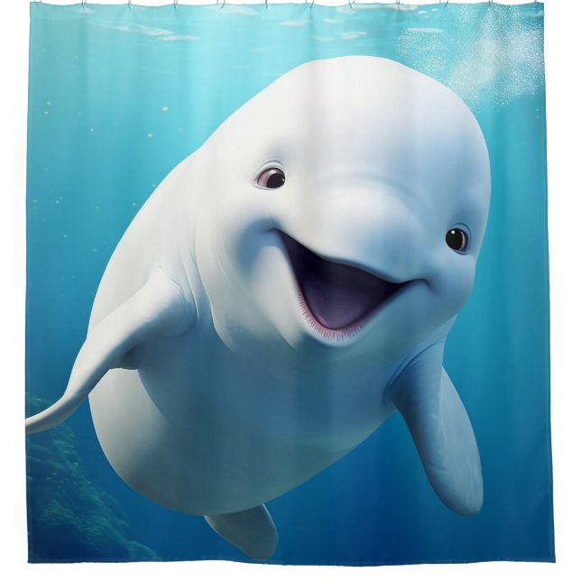 Beluga Whale Cartoon Blue Green Arctic Ocean  Shower Curtain (Front)