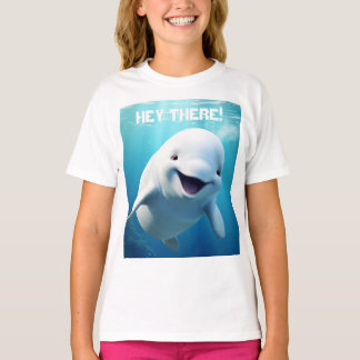 Beluga Whale Cartoon Blue Green Arctic Ocean  T-Shirt