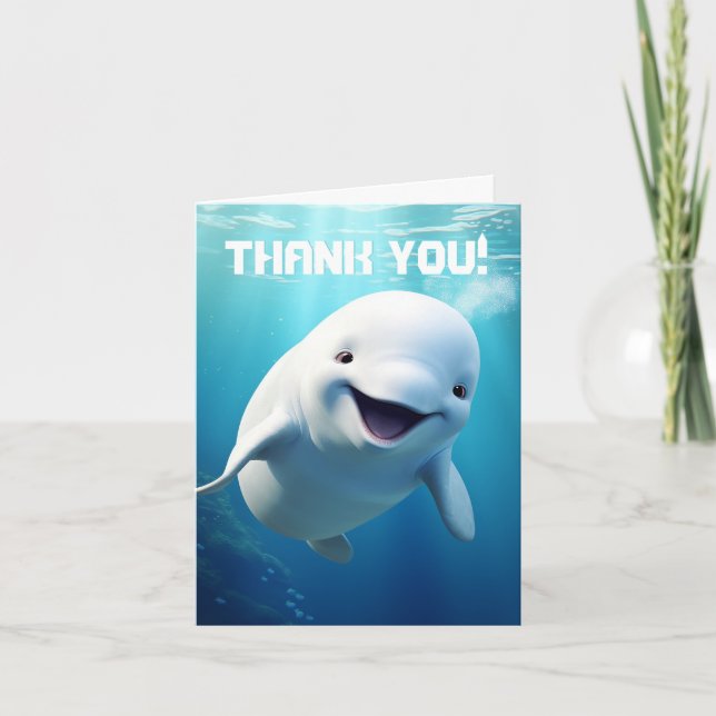 Beluga Whale Cartoon Blue Green Arctic Ocean  Thank You Card (Front)
