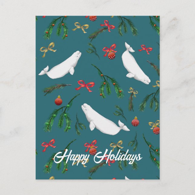 Beluga Whale Christmas Holiday Postcard (Front)