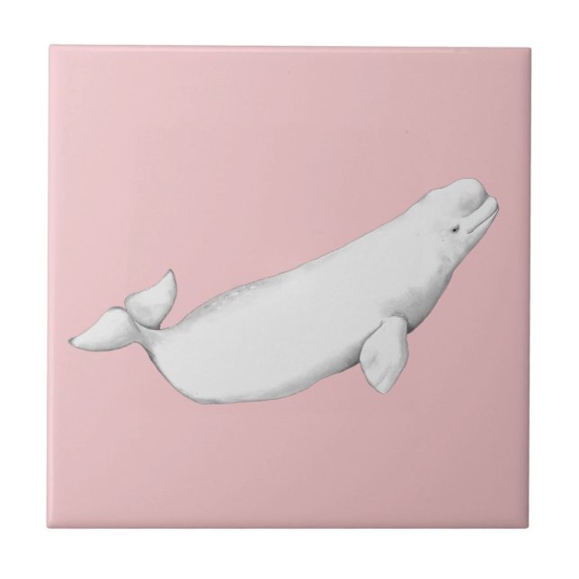Beluga Whale Illustration Whale Lover Gift Pink Tile (Front)