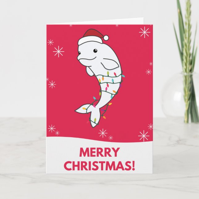 Beluga Whale Merry Christmas Winter Animals Whales Card (Front)